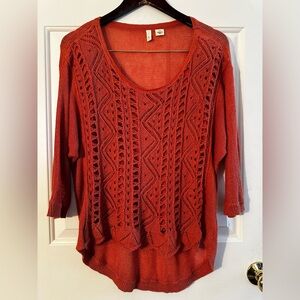 MOTH Anthropologie Senna Pullover Burnt Orange Pointelle Knit Scoop Neck Medium
